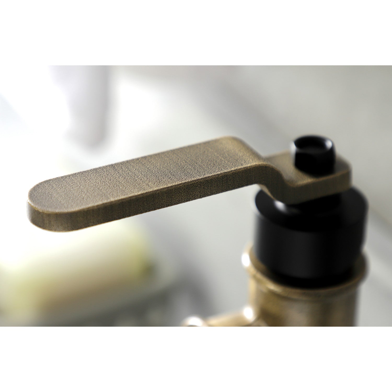 Kingston Sona KSD2823KL - Whitaker One-Handle 1-Hole Bathroom Faucet with Deck Plate and Push Pop-Up Drain, Matte Black/Antique Brass — thumbnail 2